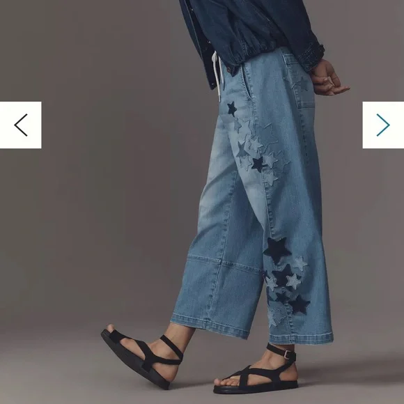 Anthropologie IZZIE relaxed pull on barrel
star appliqué jeans by Pilcro - Picture 4 of 6